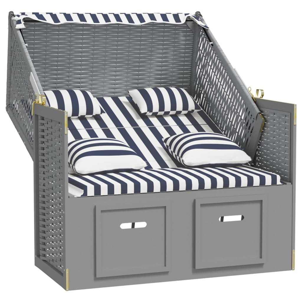 Beach chair, blue/white, polyrattan/wood