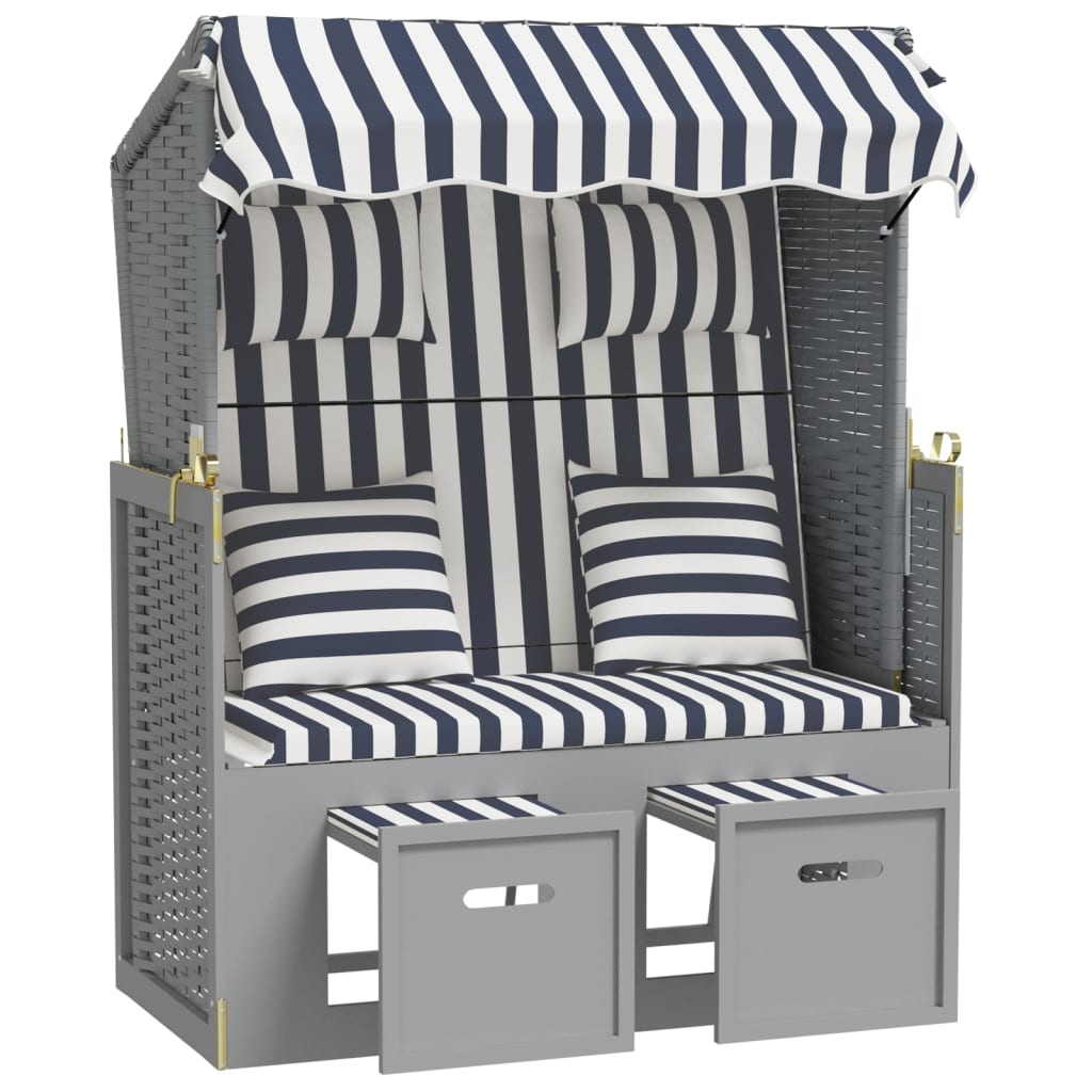 Beach chair, blue/white, polyrattan/wood