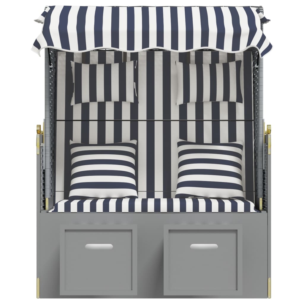 Beach chair, blue/white, polyrattan/wood