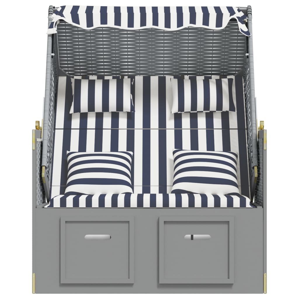 Beach chair, blue/white, polyrattan/wood