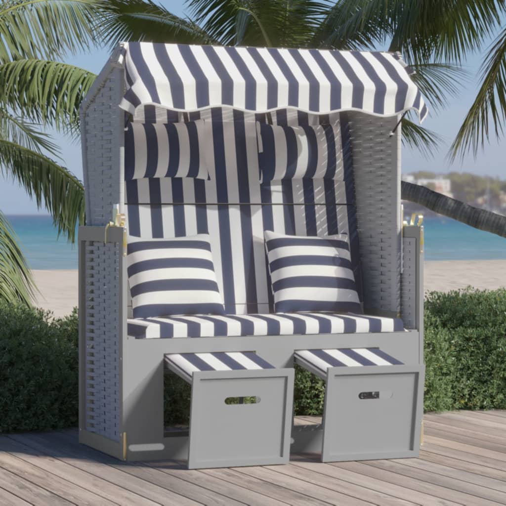 Beach chair, blue/white, polyrattan/wood