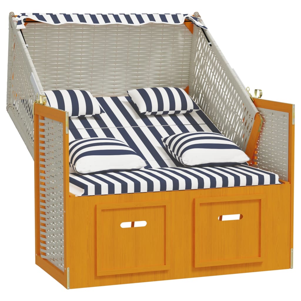Beach chair, white/blue, poly rattan/wood