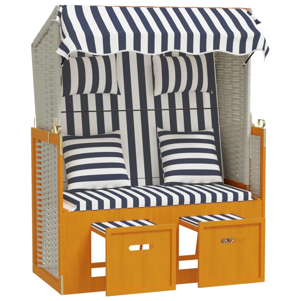 Beach chair, white/blue, poly rattan/wood