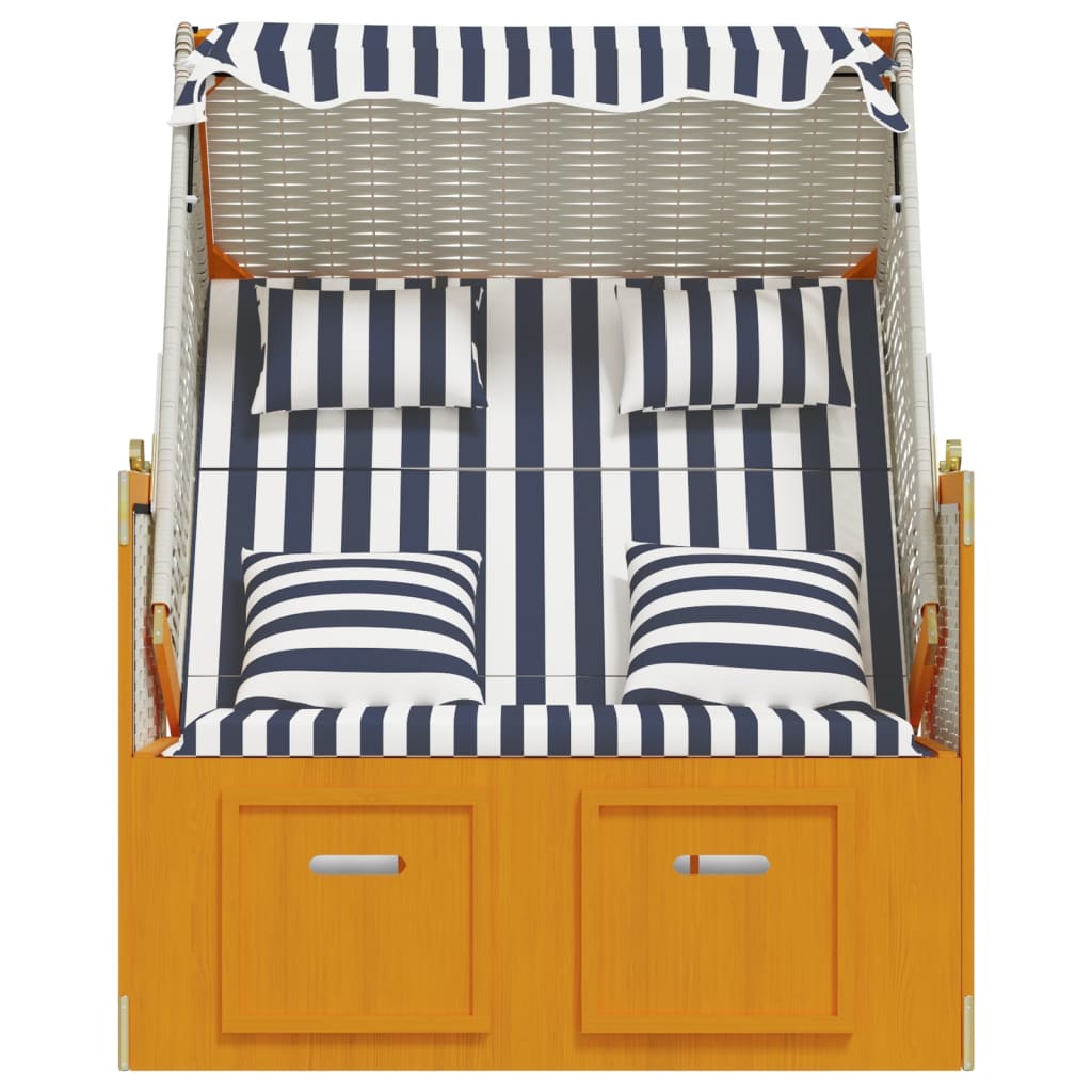 Beach chair, white/blue, poly rattan/wood