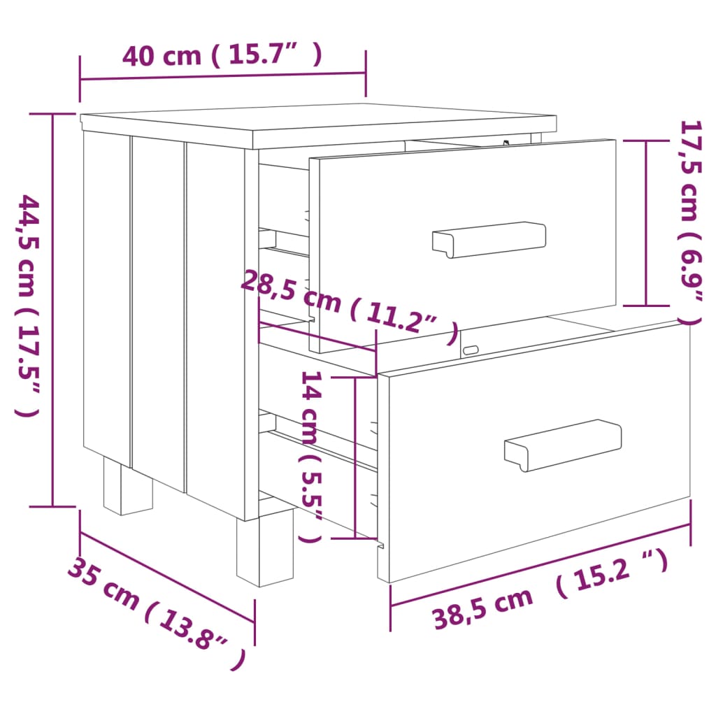Bedside table HAMAR, light grey, 40x35x44.5cm, pine