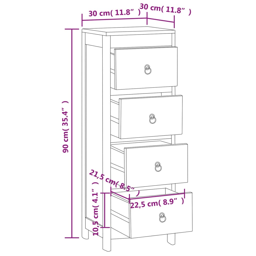 Chest of drawers, 30x30x90cm, solid teak wood
