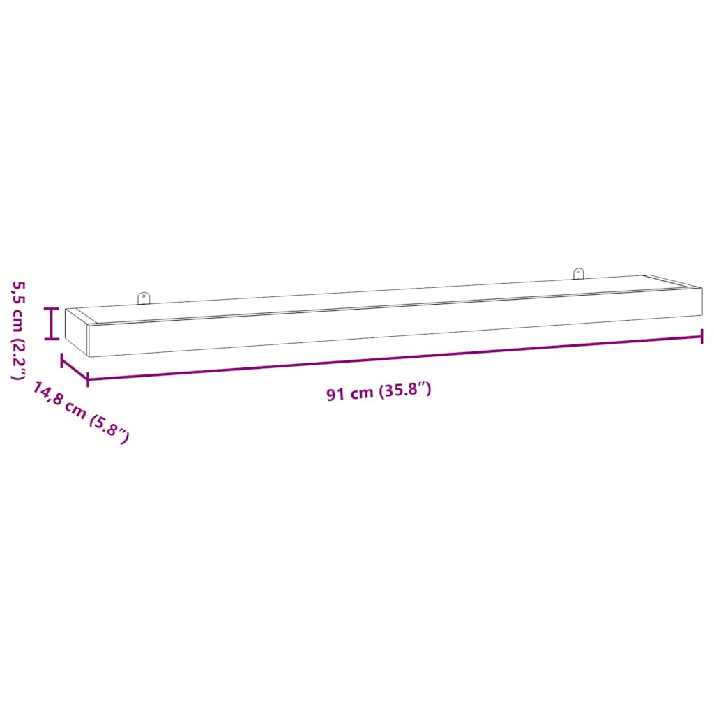 Wall shelves, 2 pcs., 90x15x4cm, solid teak