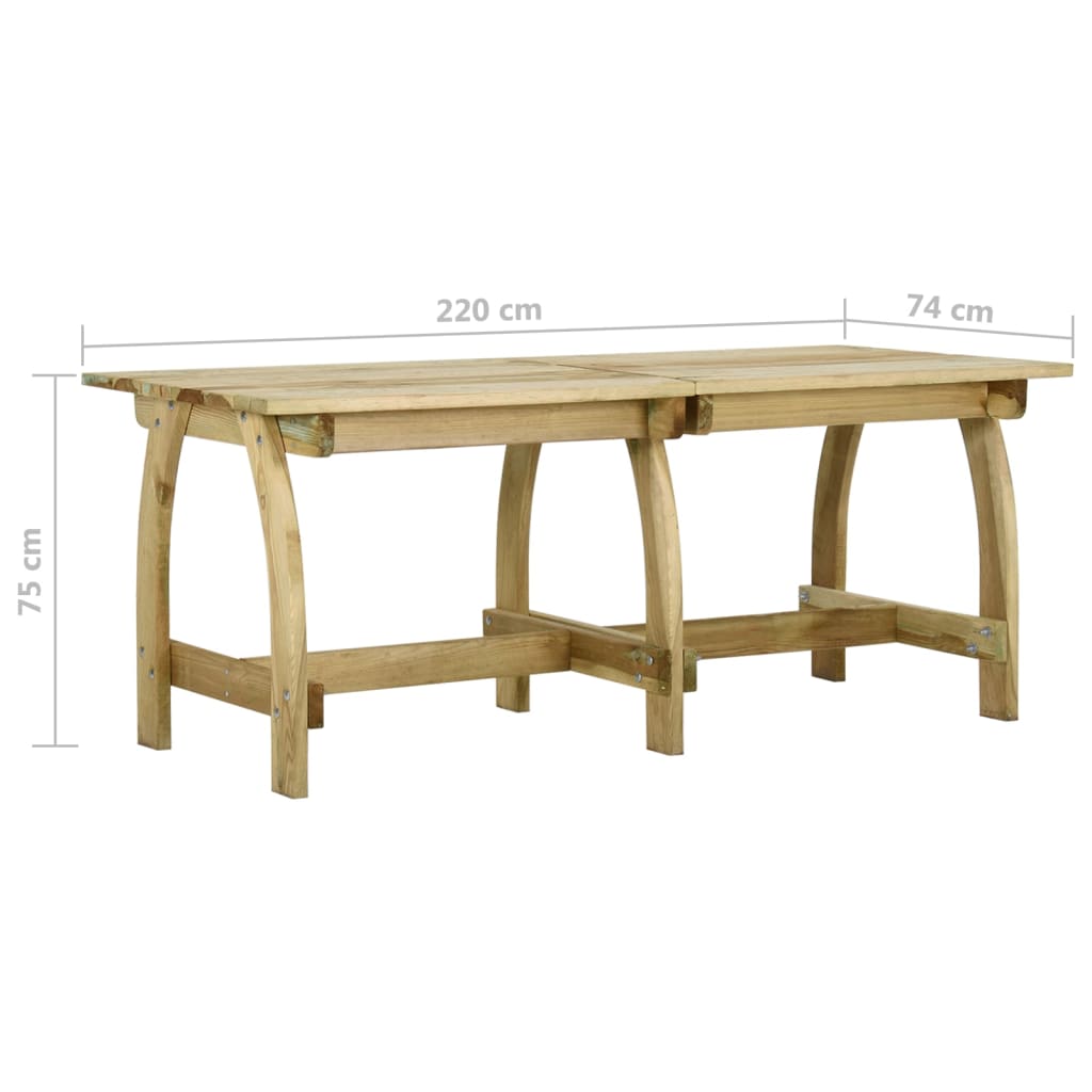 Garden table, 220x74x75cm, impregnated pine wood