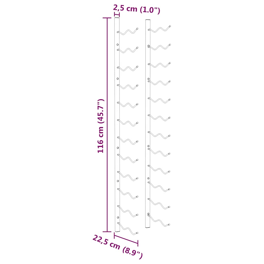 Prie sienos montuojami vyno laikikliai, 2vnt., balti, geležis