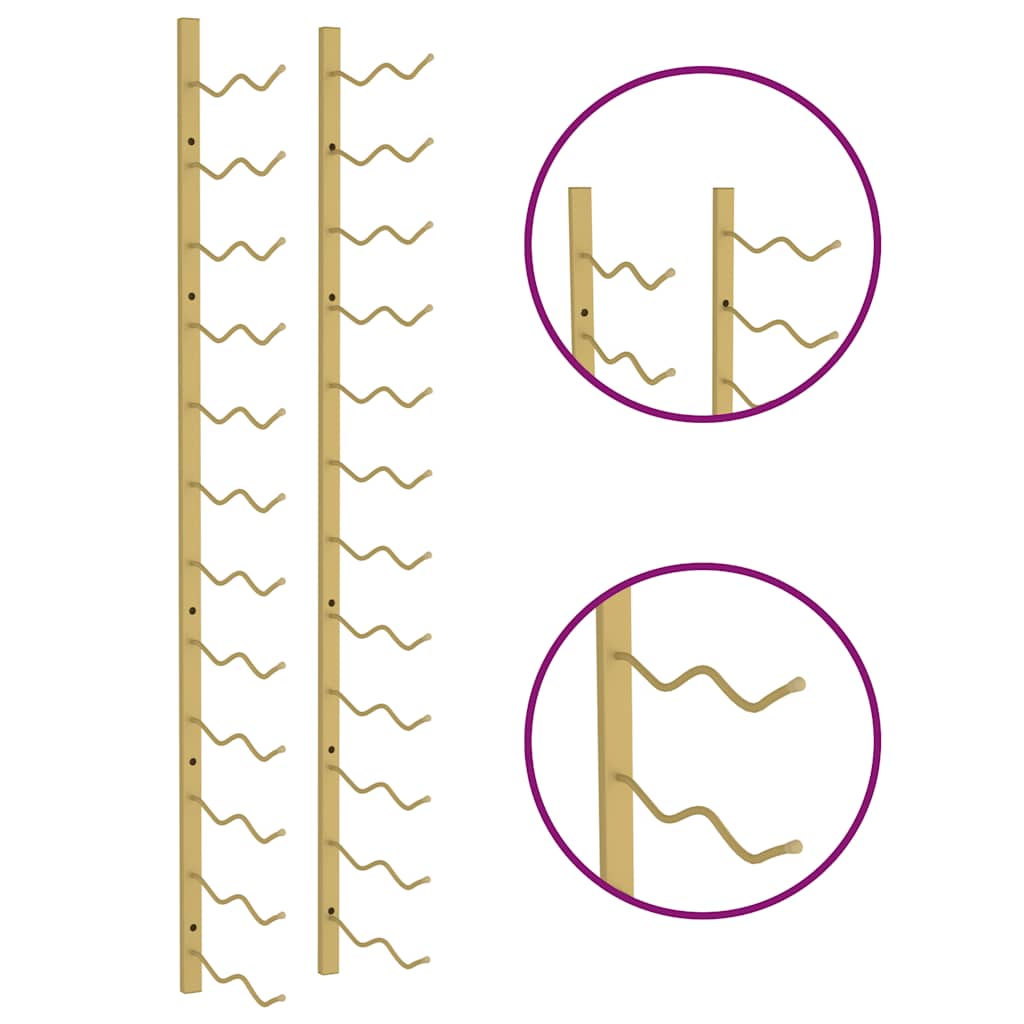 Prie sienos montuojami vyno laikikliai, 2vnt., aukso, geležis
