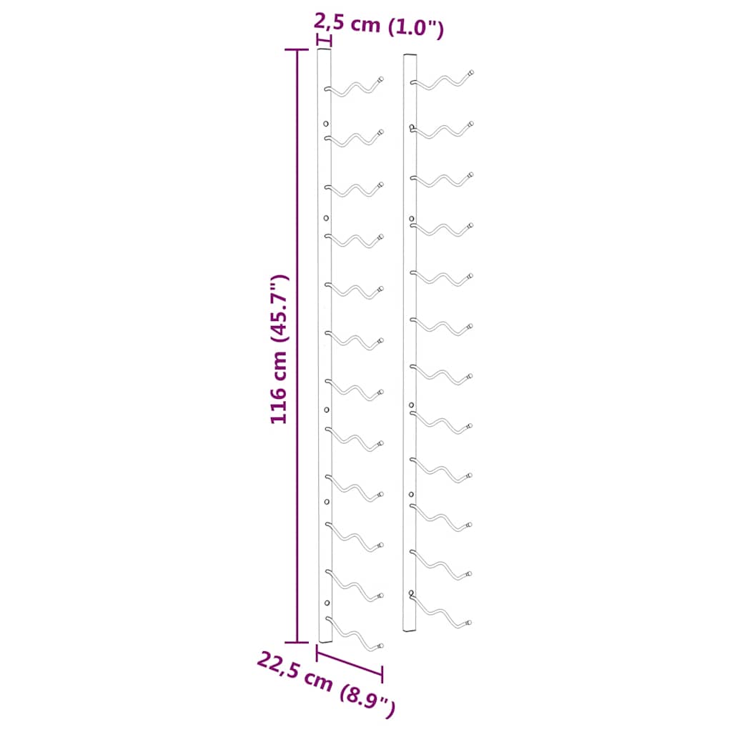 Prie sienos montuojami vyno laikikliai, 2vnt., aukso, geležis