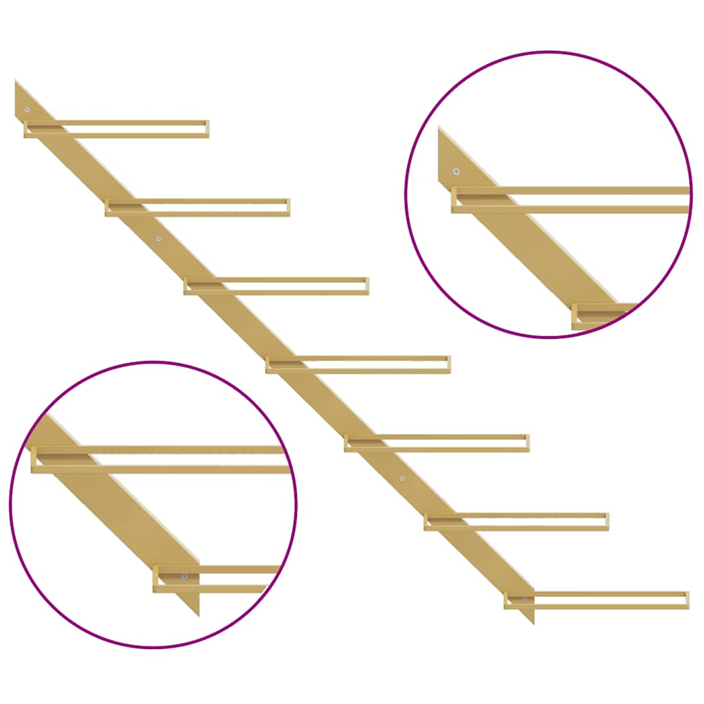 Prie sienos montuojamas vyno laikiklis, auksinis, metalas