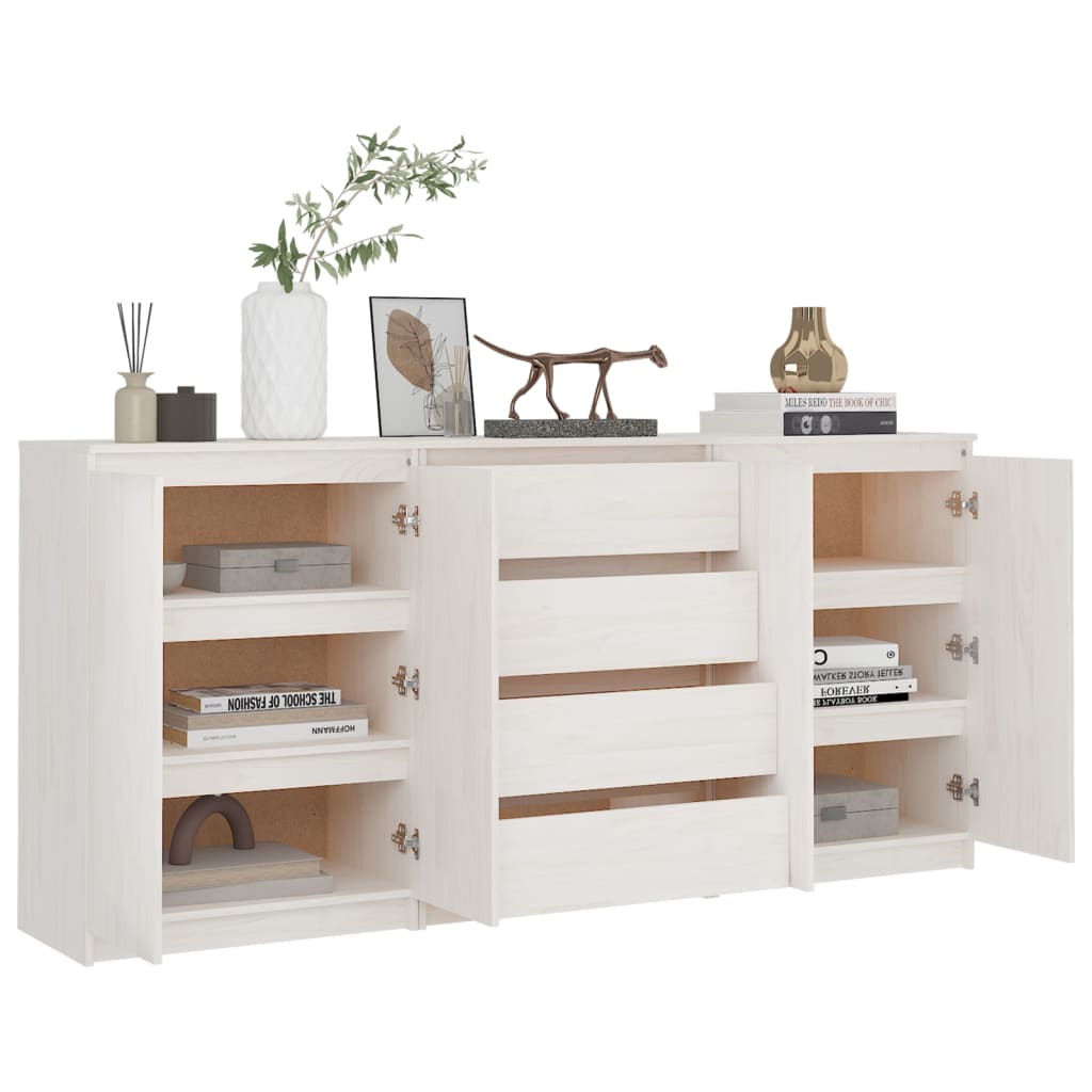 Sideboards, 3 pcs., white, solid pine wood