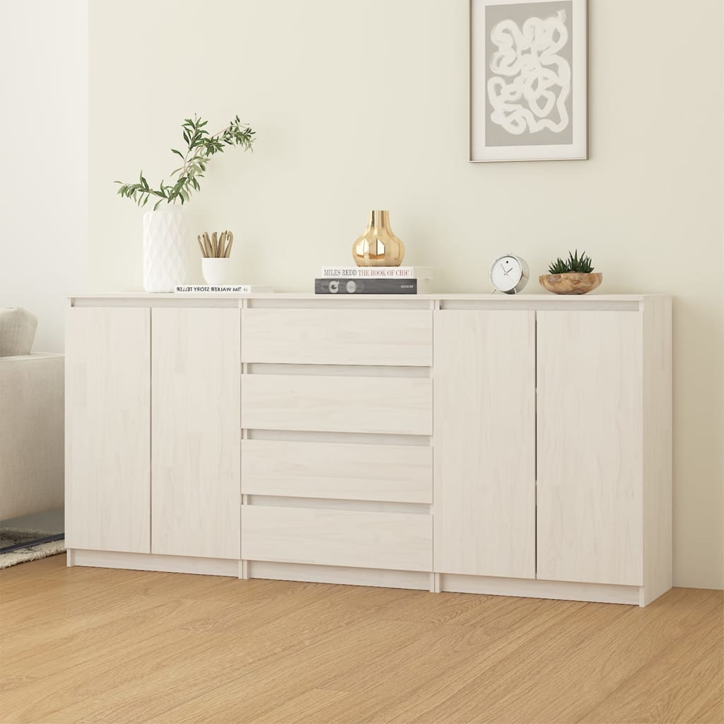 Sideboards, 3 pcs., white, solid pine wood