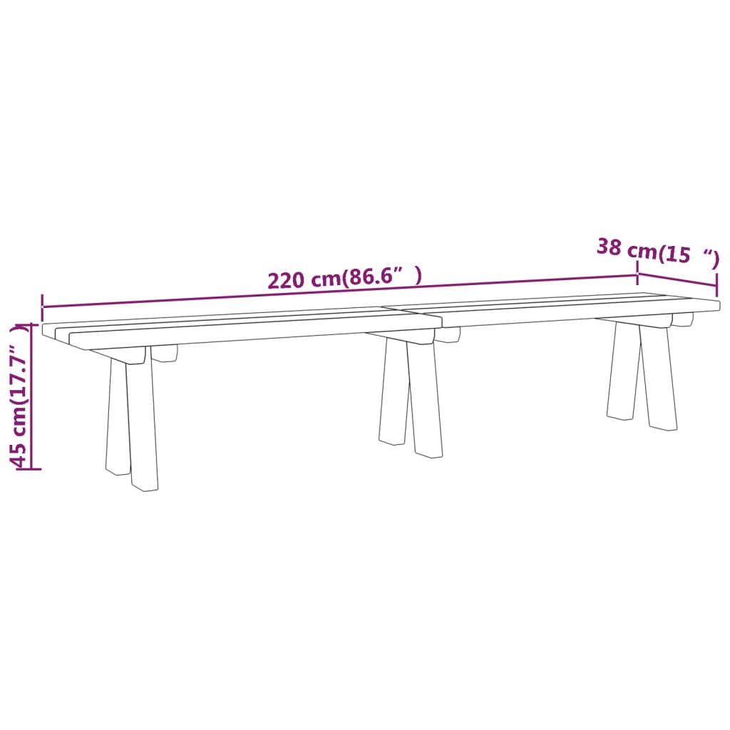 Sodo suoliukas, 220cm, impregnuotos pušies medienos masyvas