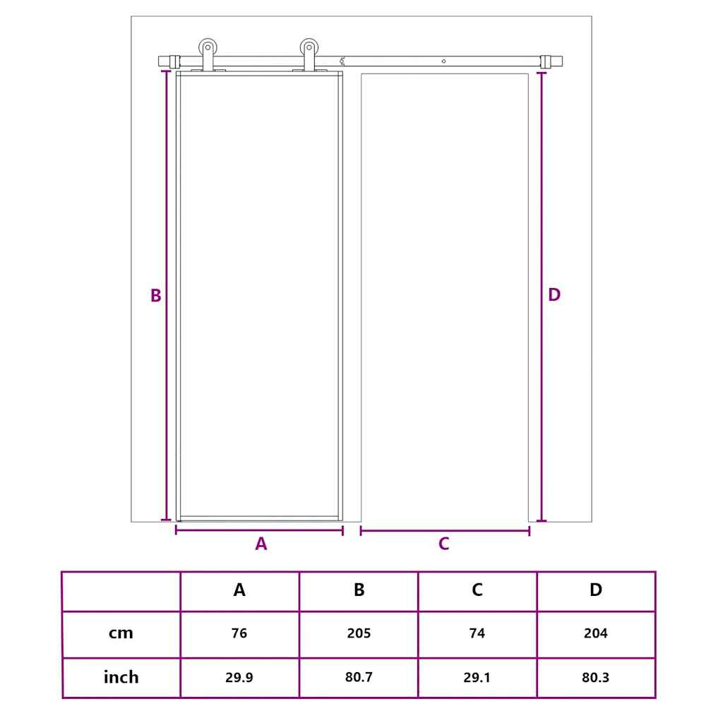 Stumdomos durys, baltos, 76x205cm, ESG stiklas ir aliuminis