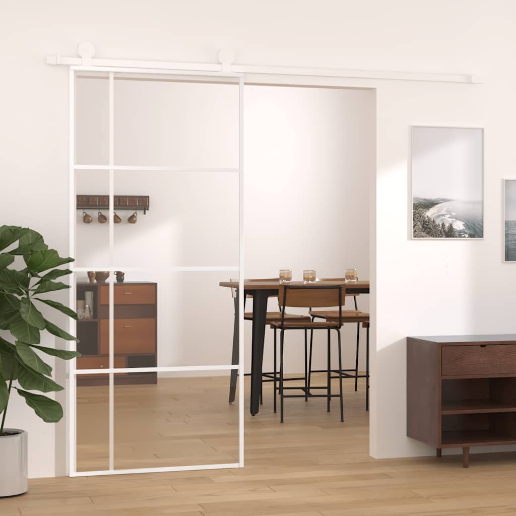 Sliding door, white, 90x205cm, ESG glass and aluminum