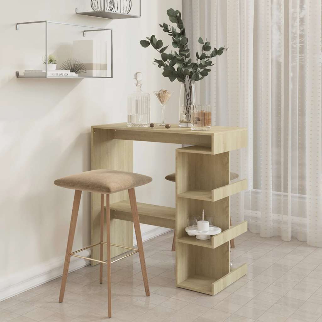 Bar table with shelf, oak, 100x50x101.5cm, wood