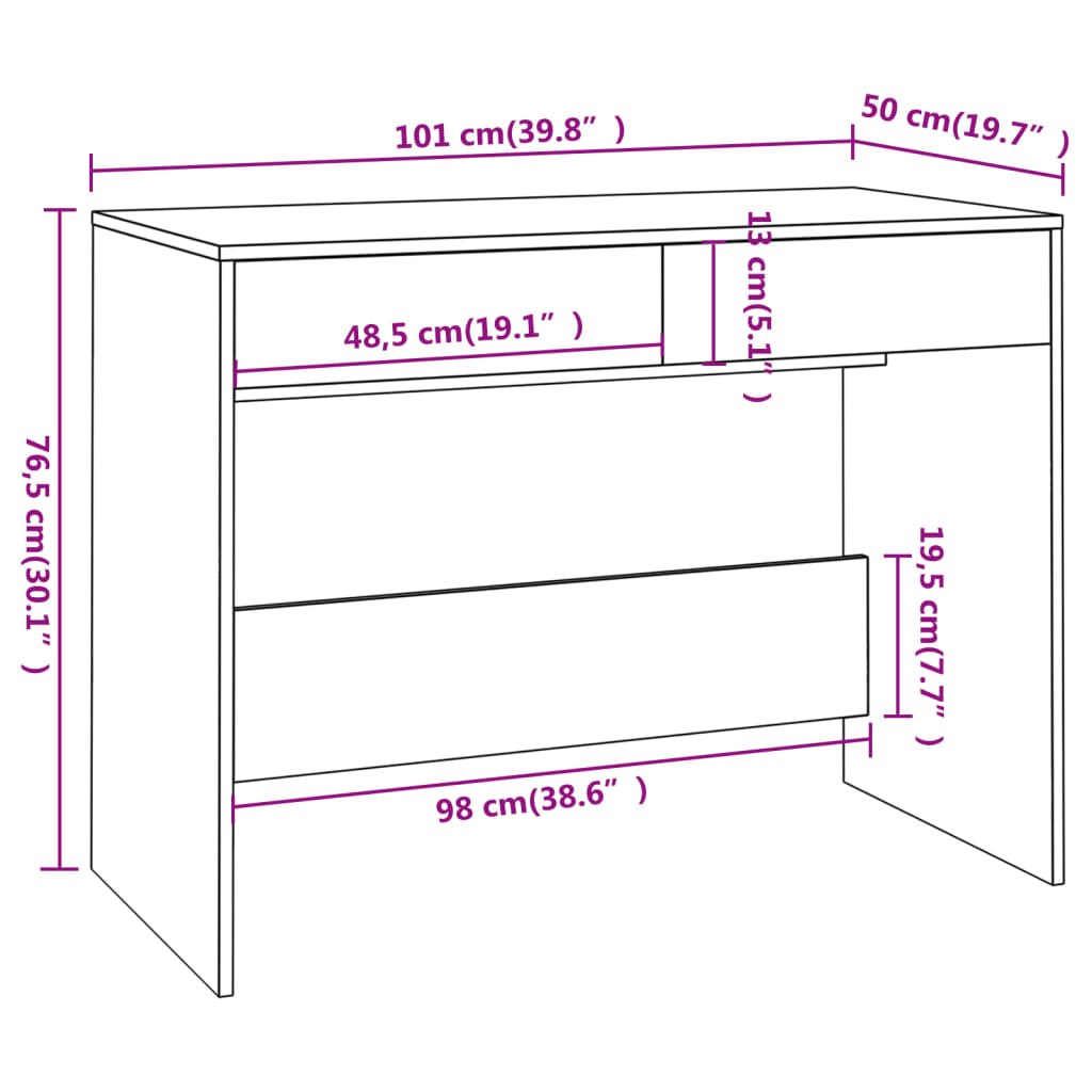 Desk, white, 101x50x76.5cm, engineered wood
