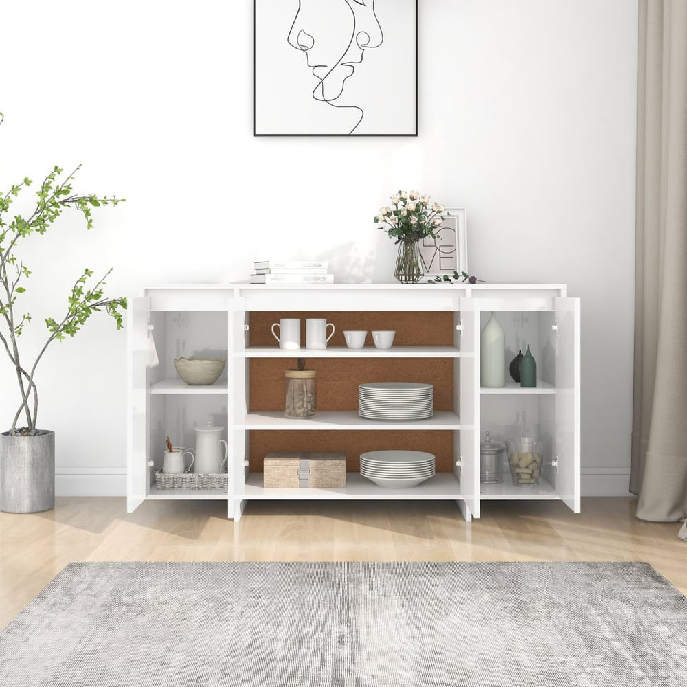 Šoninė spintelė, balta, 135x41x75cm, apdirbta medienam blizgi