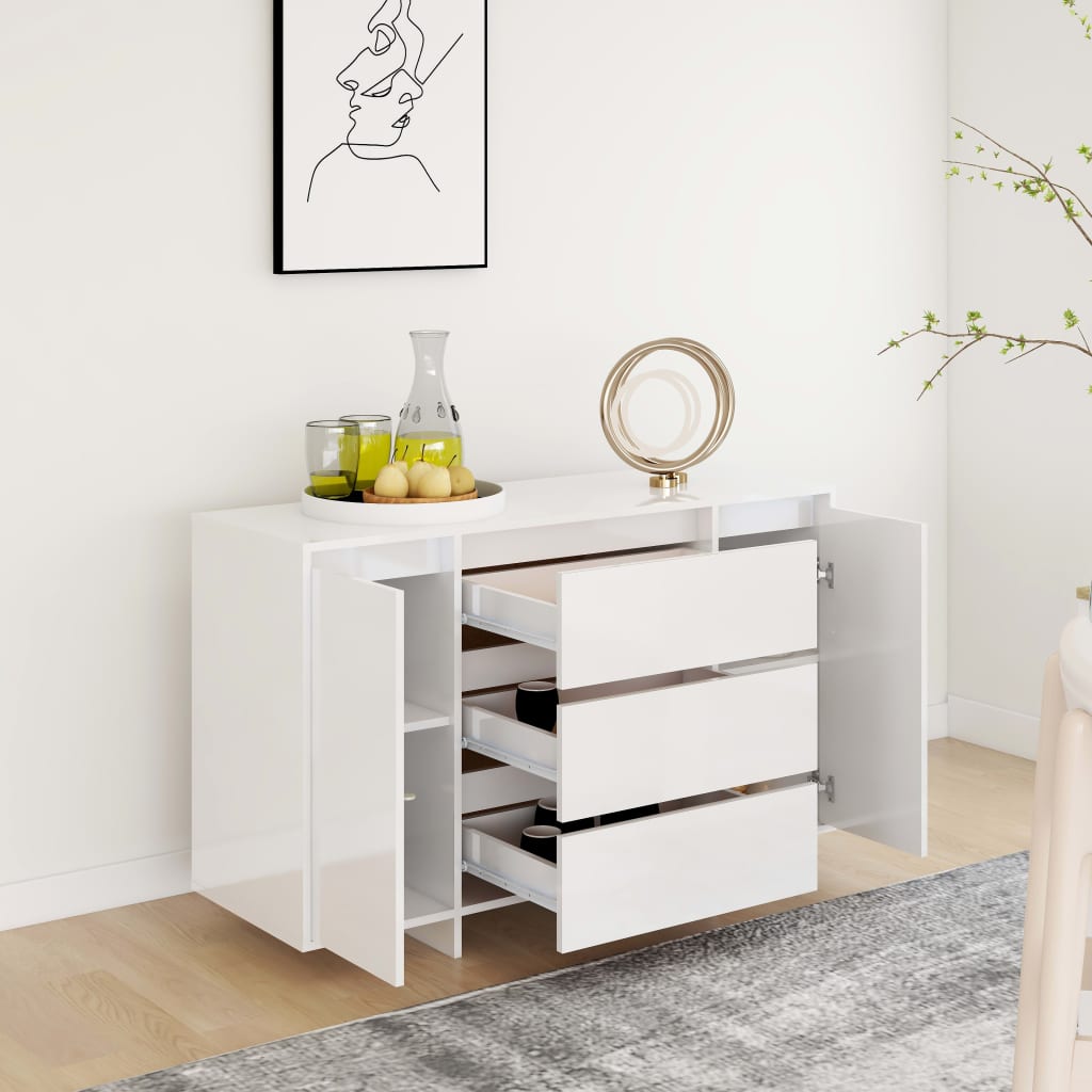 Šoninė spintelė su 3 stalčiais, balta, 120x41x75cm, mediena
