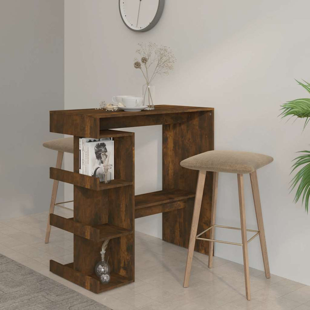 Bar table with shelf, smoky oak, 100x50x101.5cm, wood