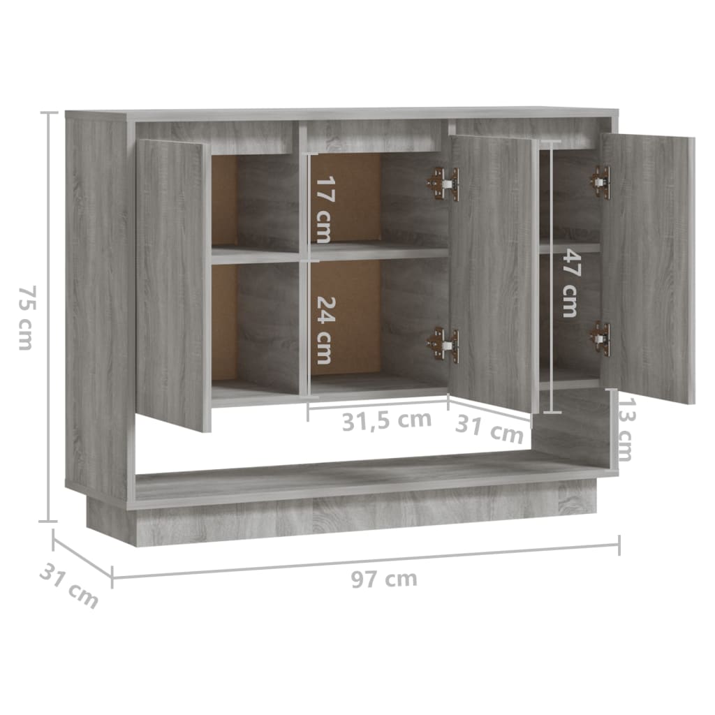 Sideboard, grey oak, 97x31x75cm, engineered wood