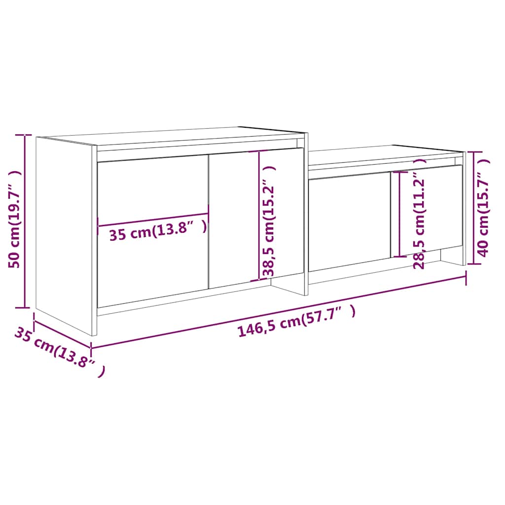 TV cabinet, grey oak, 146.5x35x50cm, Chipboard
