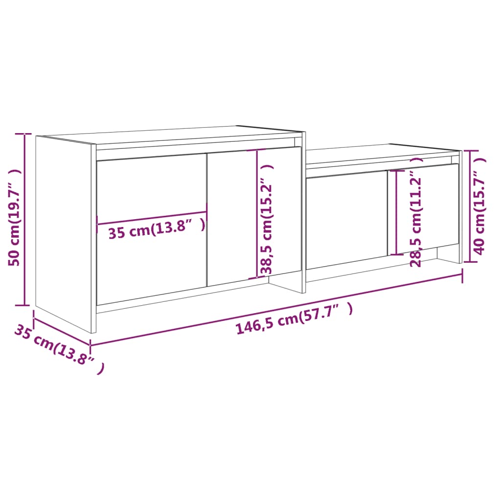 TV cabinet, grey oak, 146.5x35x50cm, Chipboard