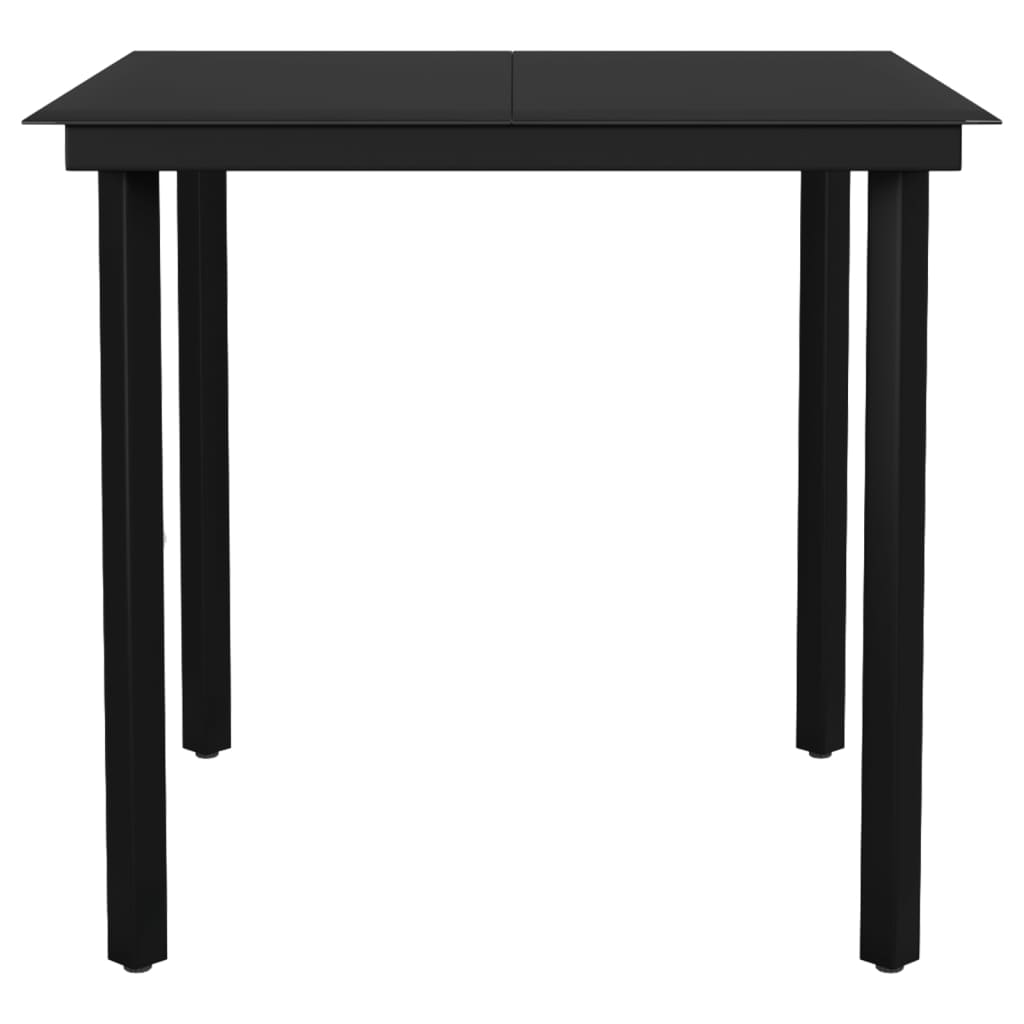 Sodo valgomojo stalas, juodas, 80x80x74cm, plienas ir stiklas