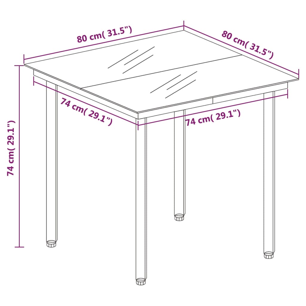 Sodo valgomojo stalas, juodas, 80x80x74cm, plienas ir stiklas