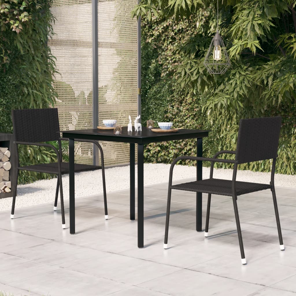 Sodo valgomojo stalas, juodas, 80x80x74cm, plienas ir stiklas