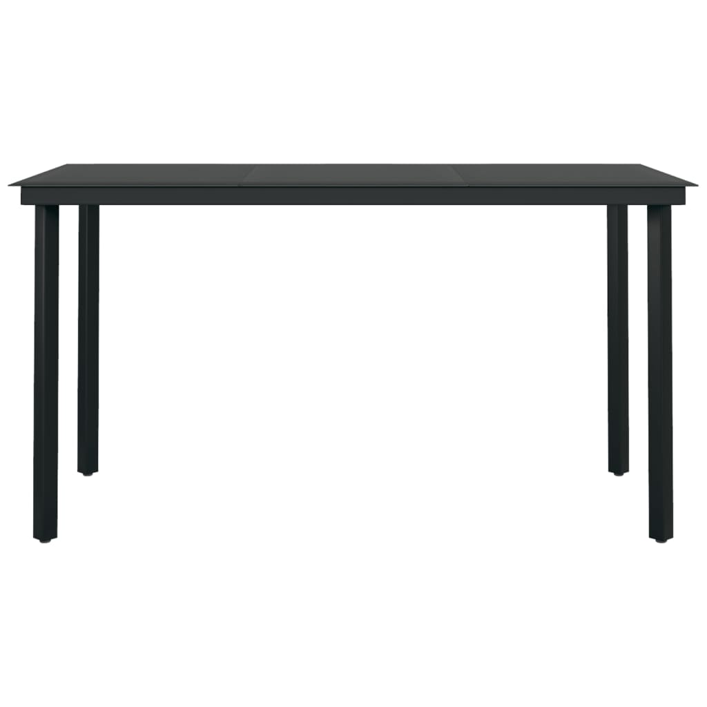 Sodo valgomojo stalas, juodas, 140x70x74cm, plienas ir stiklas