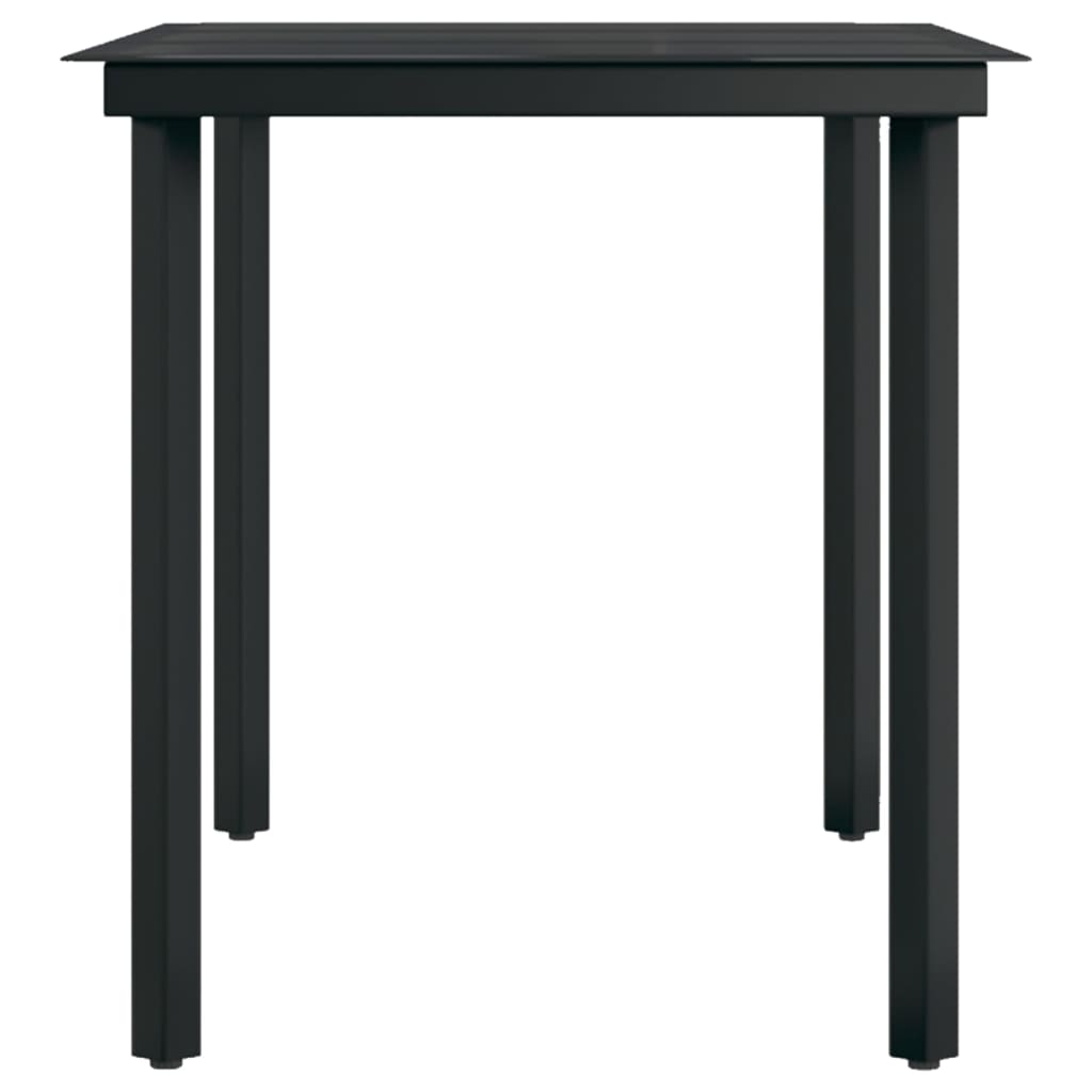 Sodo valgomojo stalas, juodas, 140x70x74cm, plienas ir stiklas