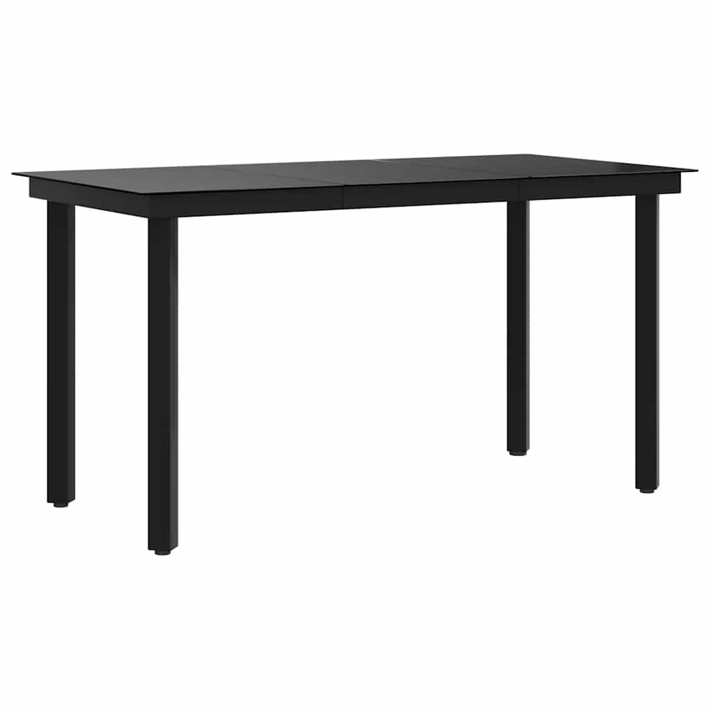 Sodo valgomojo stalas, juodas, 140x70x74cm, plienas ir stiklas
