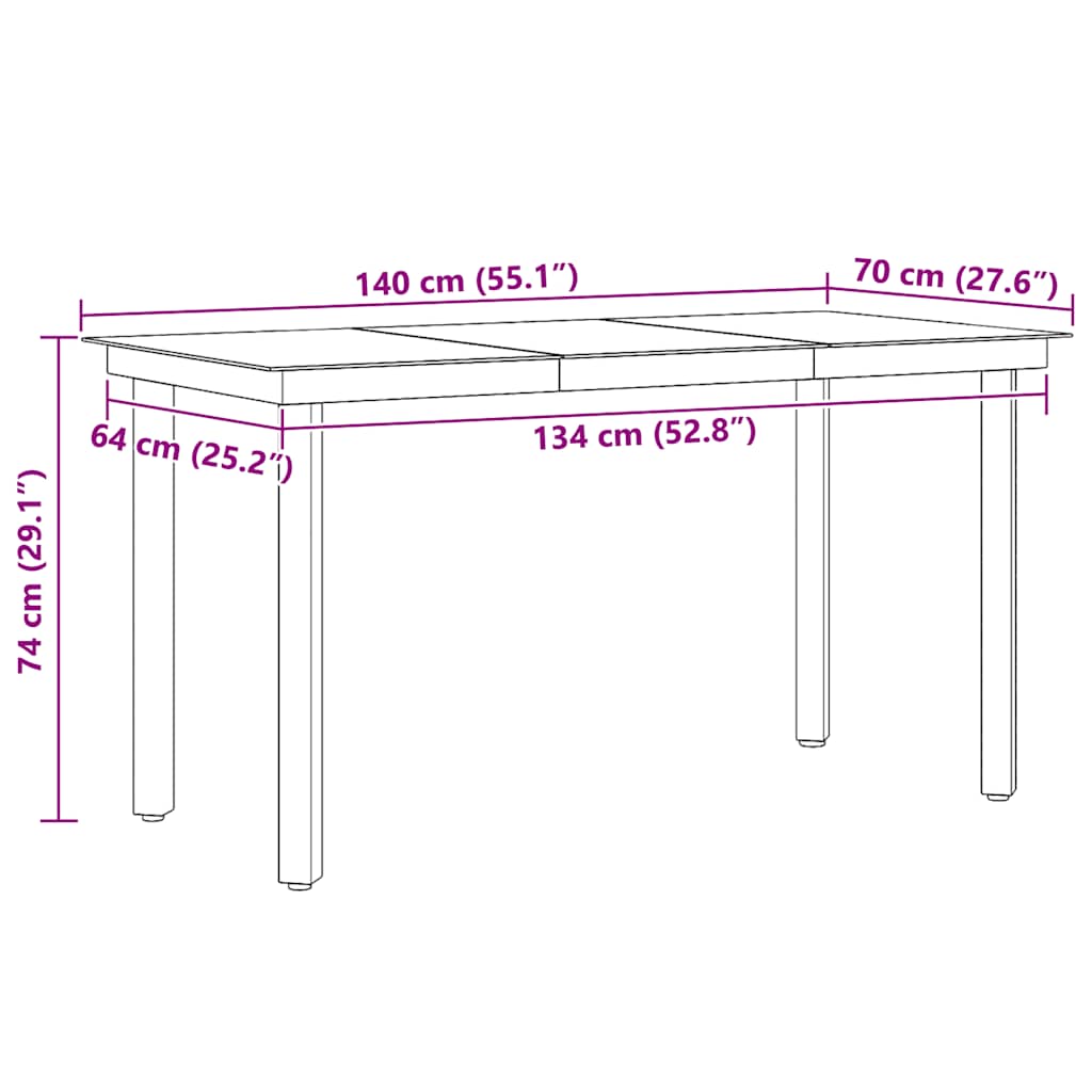 Sodo valgomojo stalas, juodas, 140x70x74cm, plienas ir stiklas