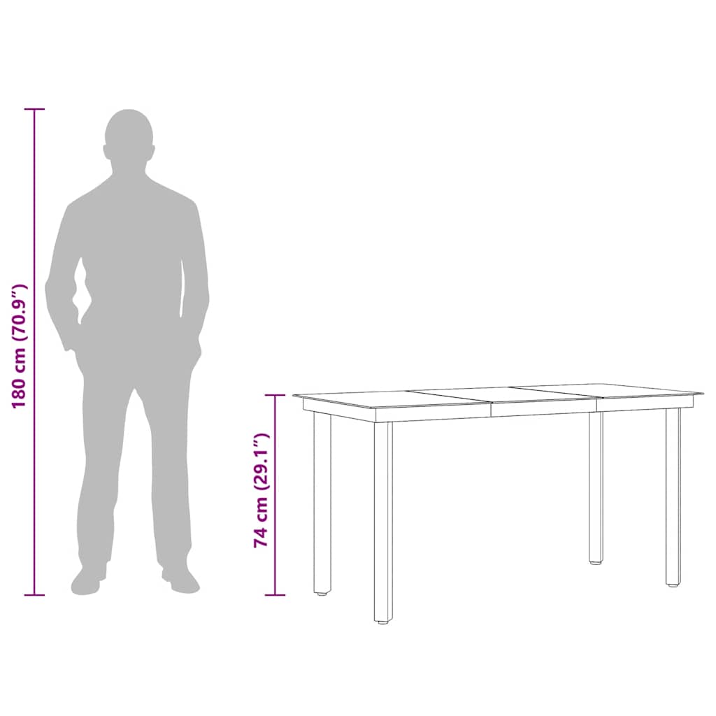 Sodo valgomojo stalas, juodas, 140x70x74cm, plienas ir stiklas