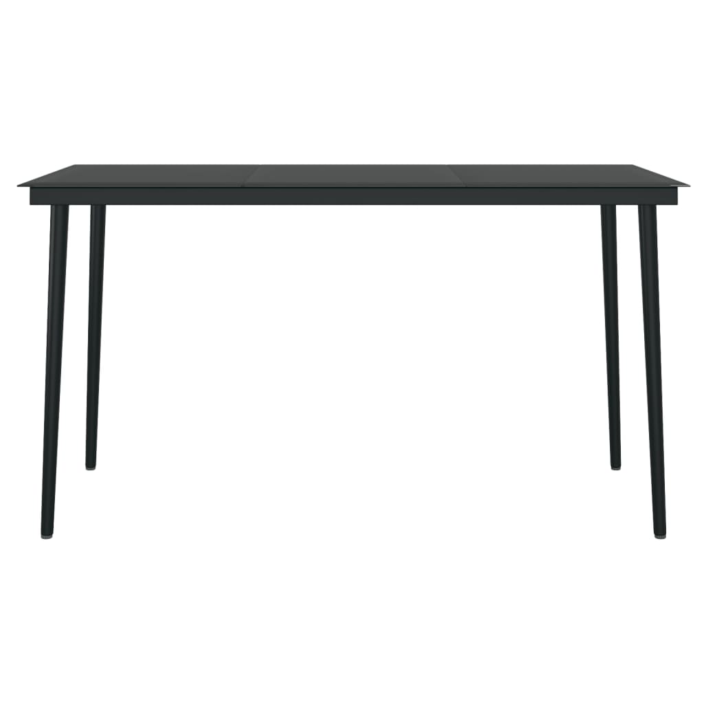 Sodo valgomojo stalas, juodas, 140x70x74cm, plienas ir stiklas