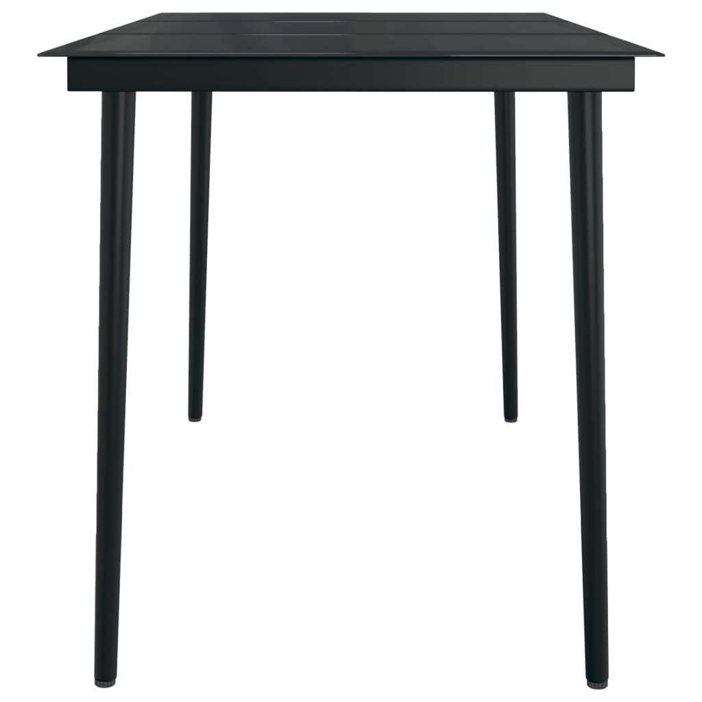 Sodo valgomojo stalas, juodas, 140x70x74cm, plienas ir stiklas