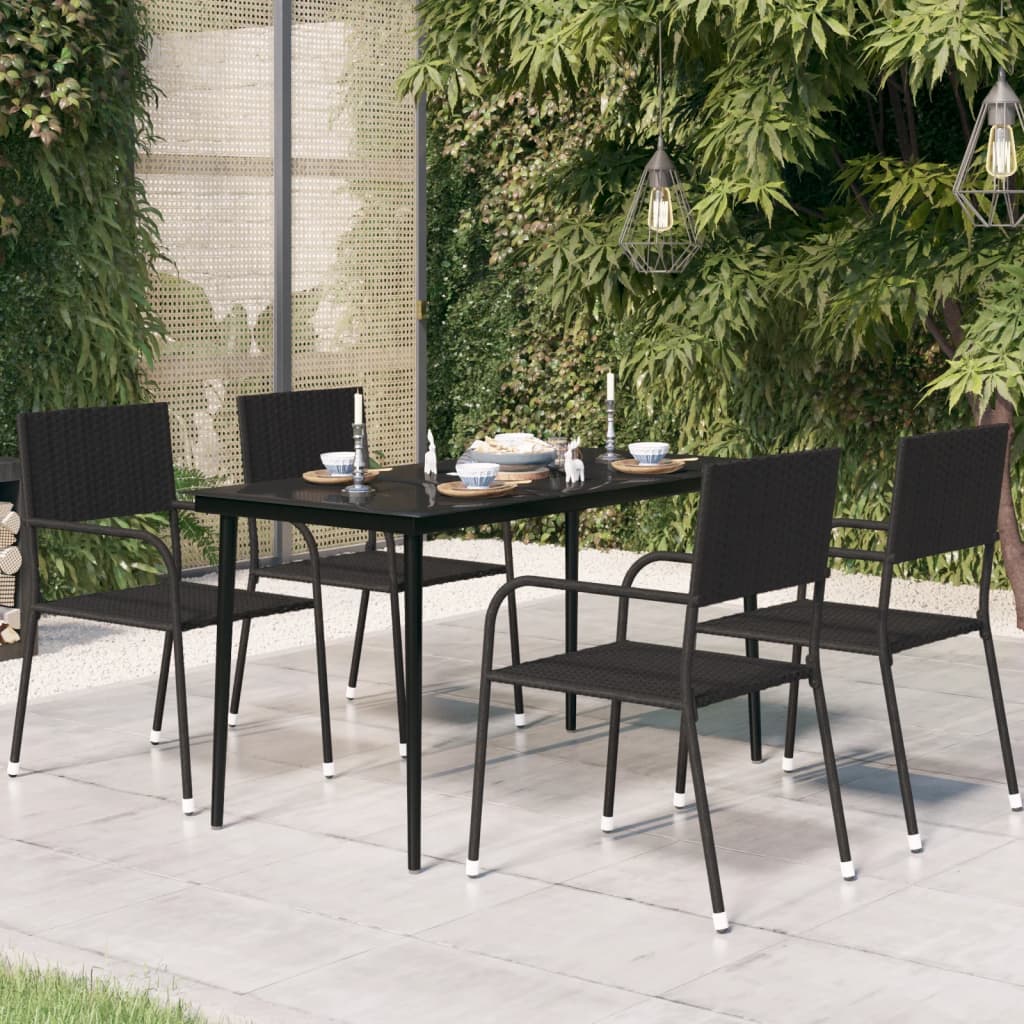 Sodo valgomojo stalas, juodas, 140x70x74cm, plienas ir stiklas