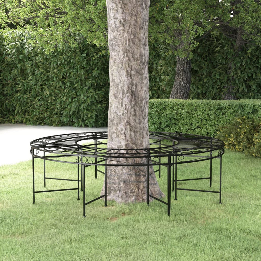 Round bench around a tree, black, 160cm diameter, steel