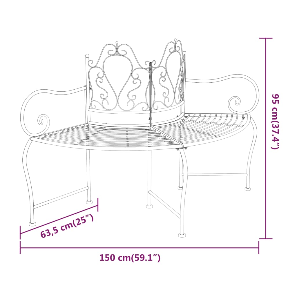 Tree bench, black, 150cm, steel