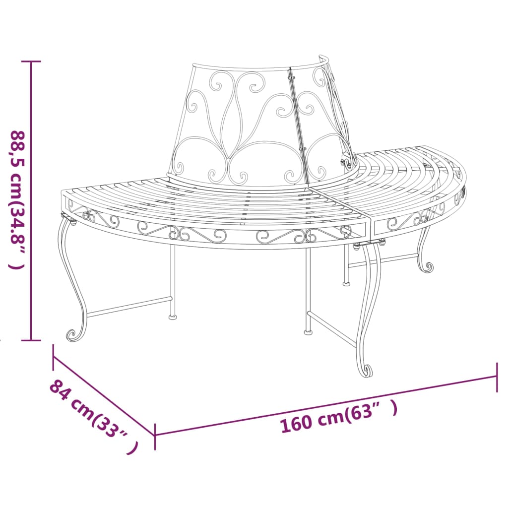 Pusapaļš solojums ap koku, melns, 160cm, tērauds