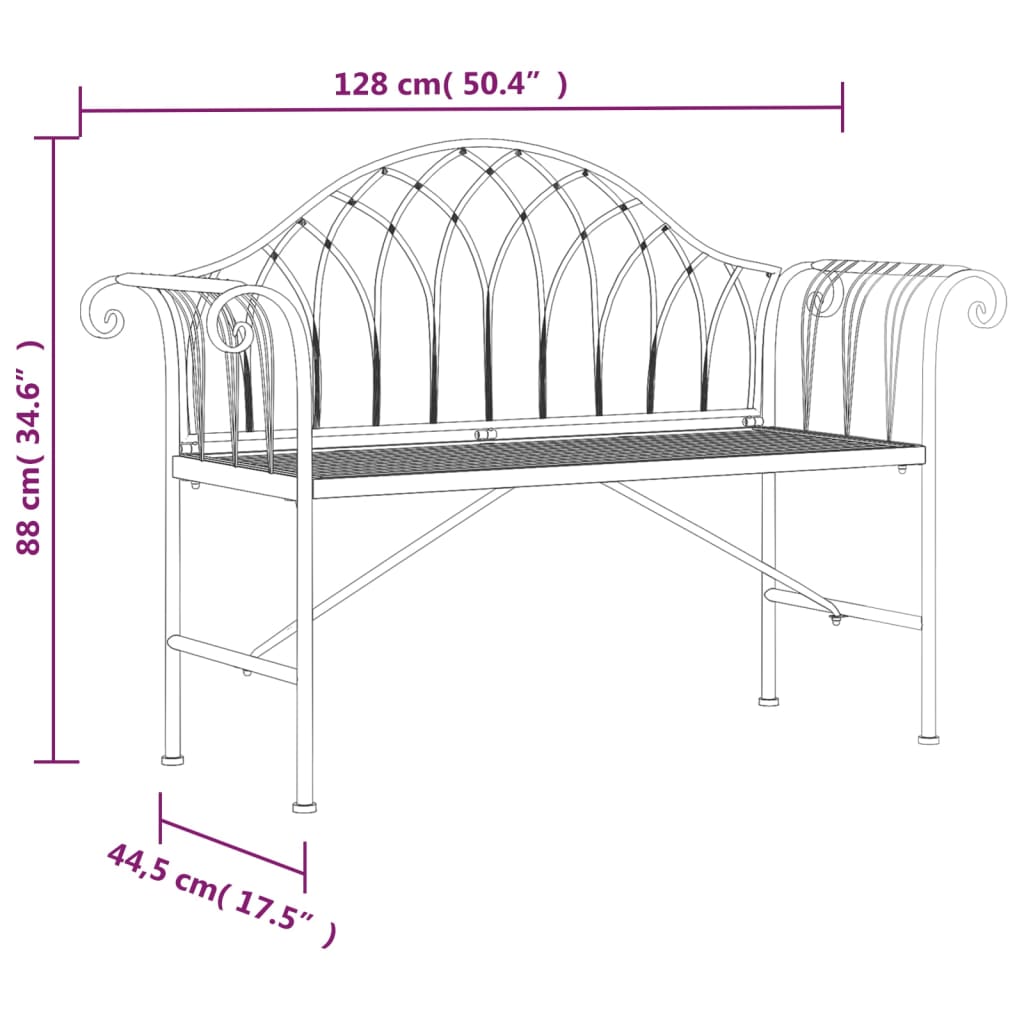 Divvietīgs dārza sols, melns, 128cm, tērauds