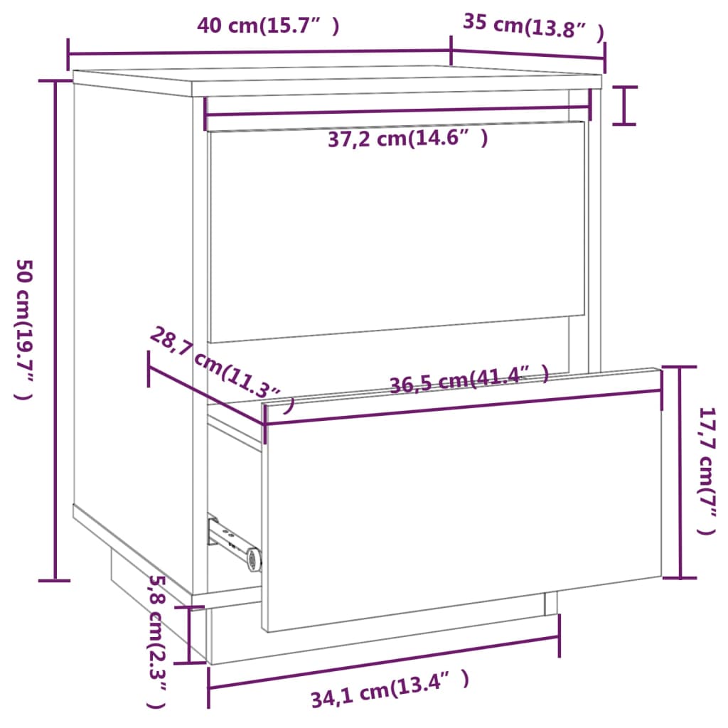 Bedside tables, 2 pcs., white, 40x35x50cm, solid pine
