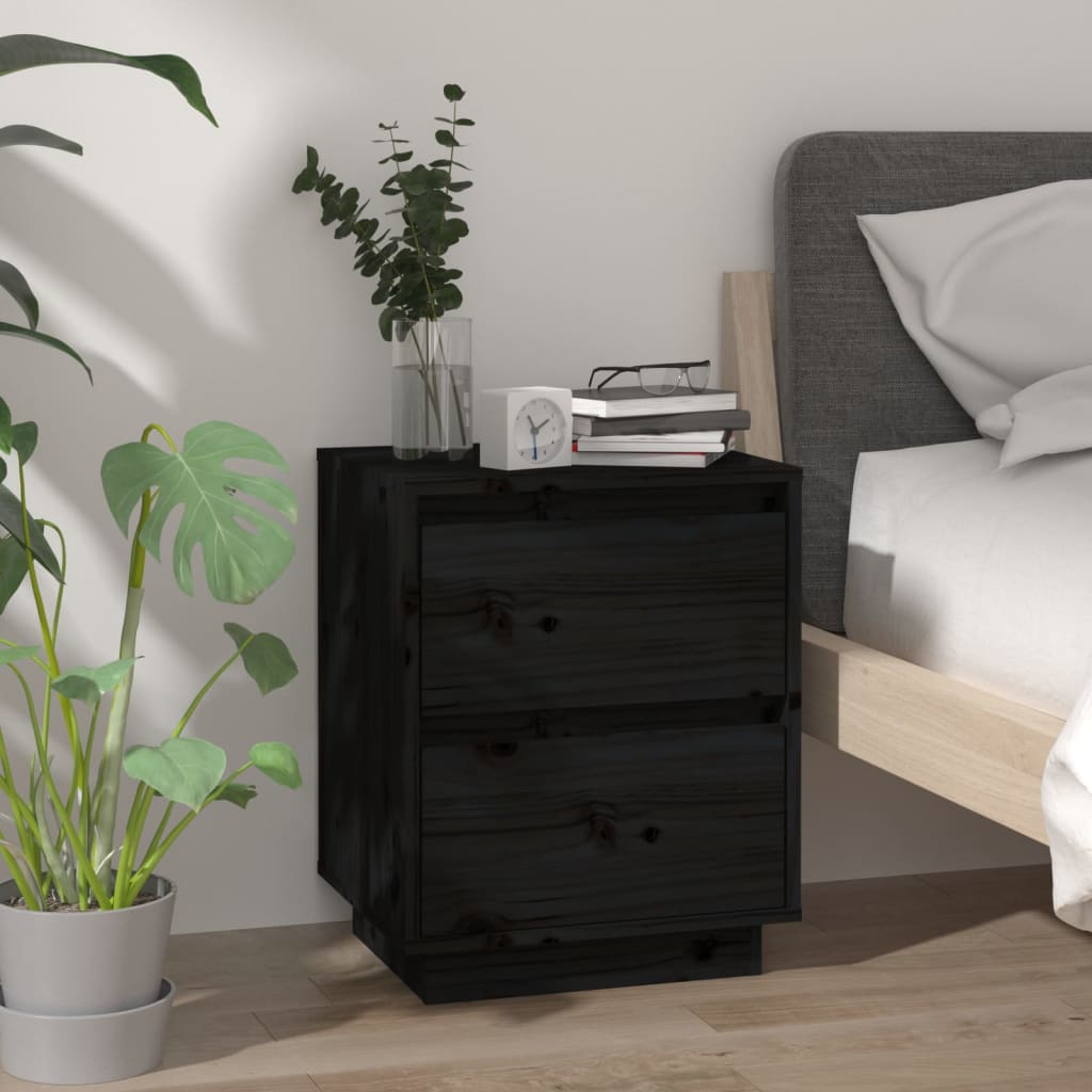 Naktsskapīši, 2 gab., melni, 40x35x50cm, priedes masīvkoks
