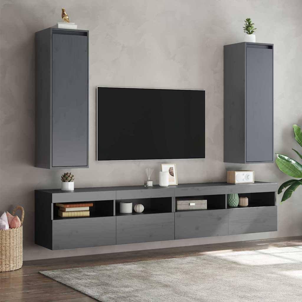 Wall cabinets, 2 pcs, black, 30x30x100cm, solid pine