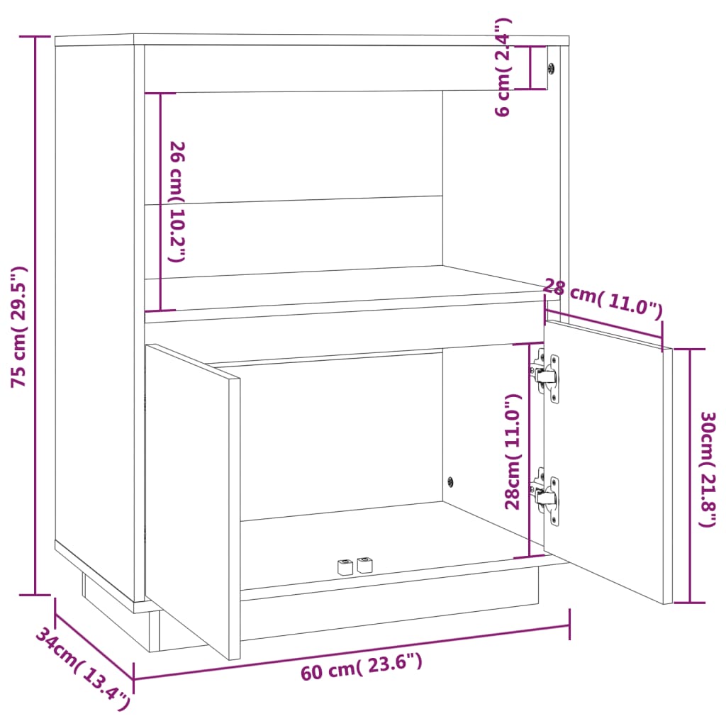 Sideboard, grey, 60x34x75cm, solid pine
