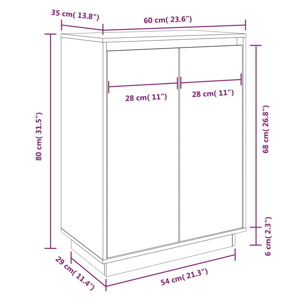 Shoe cabinet, white, 60x35x80cm, solid pine