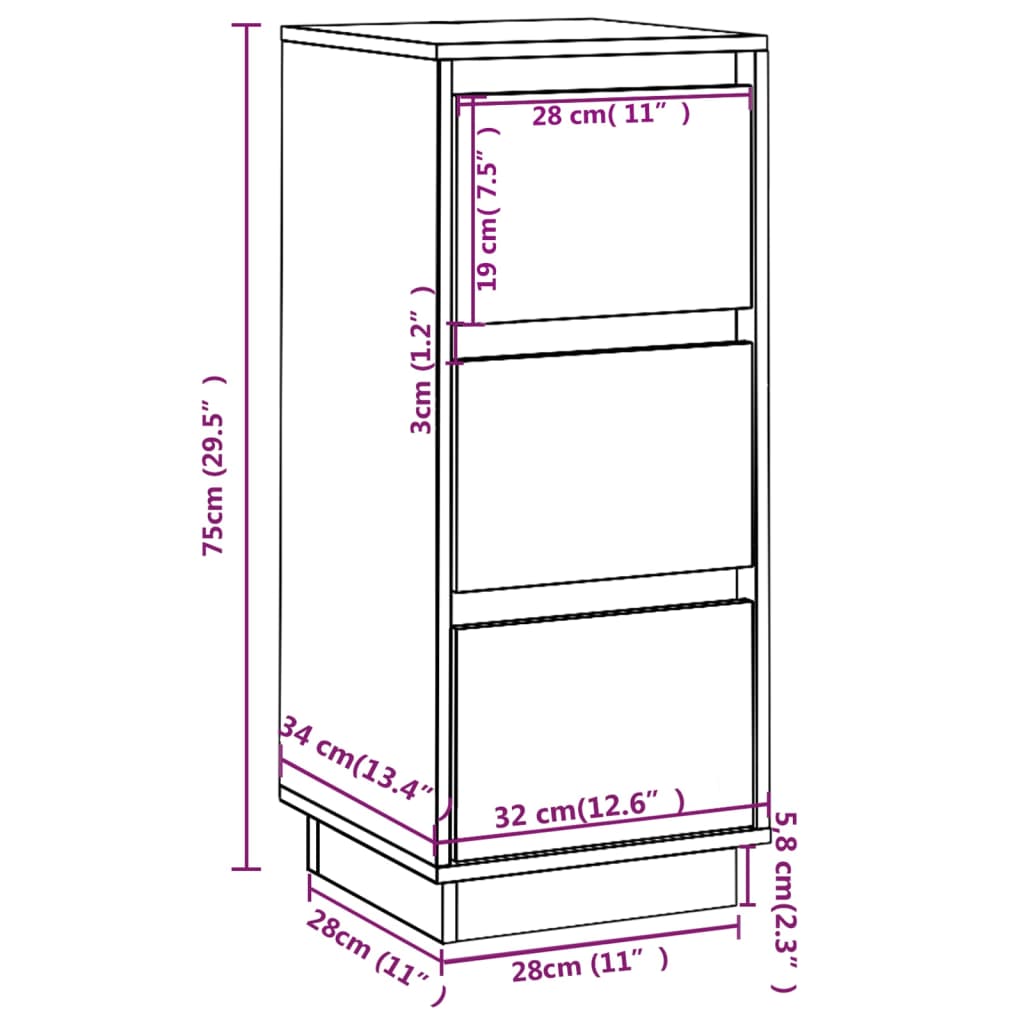 Side cabinet, 32x34x75cm, solid pine